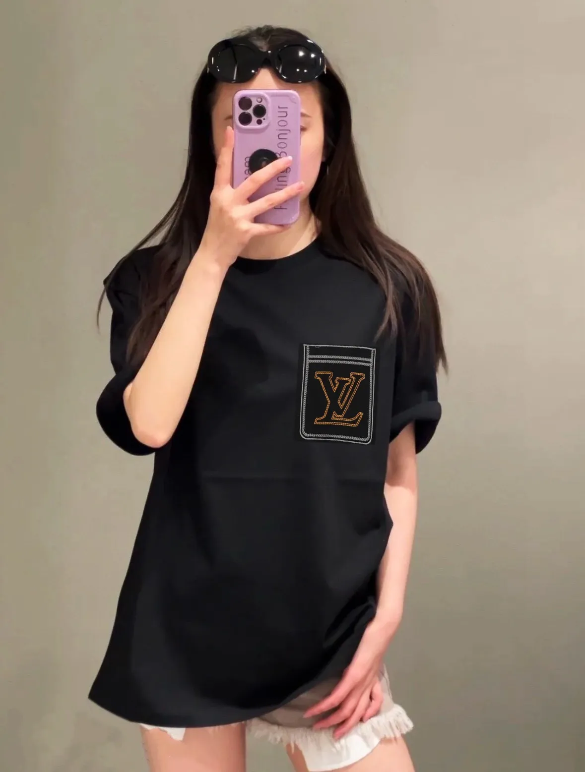 Louis Vuitton/Louis Vuitton 25ss line fake pocket embroidered short sleeves